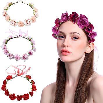 Amazon ヘア花輪 頭の花輪 花かんむり ヘッドドレス 髪飾り お花の冠 ヘアアクセサリー ピンク ヘアアクセサリー おもちゃ