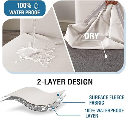 Miniatura 10 de H.VERSAILTEX Juego de 4 fundas elásticas 100 % impermeables para taburete de bar, para comedor, extraíble, suave y gruesa, tela polar sólida, color