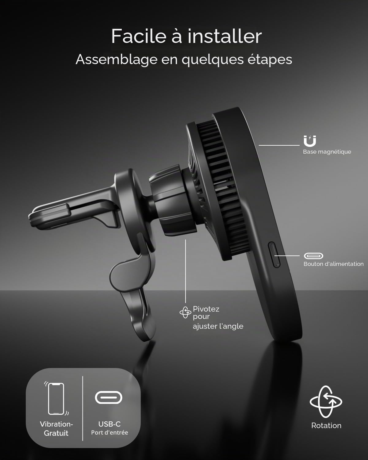 SBS Qi2 25W Chargeur sans Fil MagSafe, Support Téléphone Voiture Magnétique, Fixation Grille d'Aération, Recharge Rapide, Alimentation USB-C, Chargeur pour iPhone, Android, Noir | Fixation Grille d'Aération, Recharge Rapide, Alimentation USB-C, Chargeur p