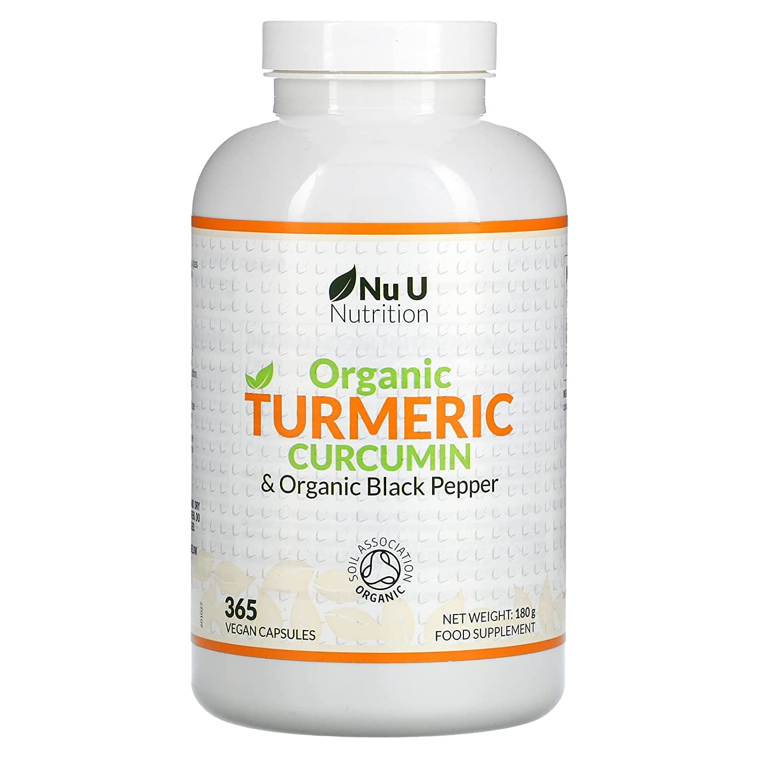 Nu U Nutrition Organic Turmeric Curcumin Black Pepper 365 Vegan Capsules