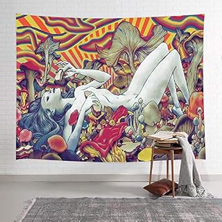 NYMB Psychedelic Tapestry, Abstract Naked Girl Lying on Trippy Mushroom Wall Tapestry, Psychedelic