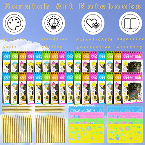 32 Pack Scratch Arts and Crafts Notebooks,Scratch Note Pads for Kids,Rainbow Scratch Paper Notes,Sketch Drawing Pads for Party Favors and Travel Activities