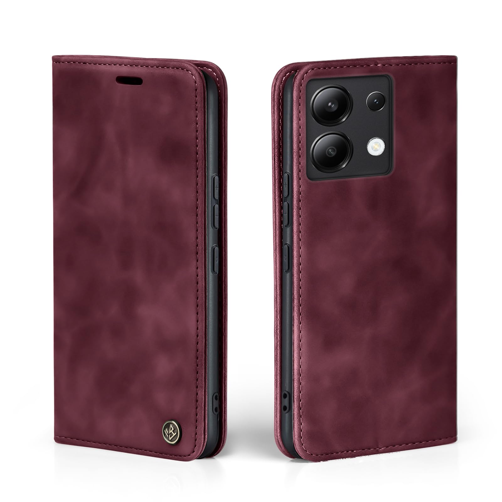 LBH Custodia per Xiaomi Redmi 12C rosso vino con scomparto per carte di credito e denaro, con funzione leggio, chiusura magnetica vintage