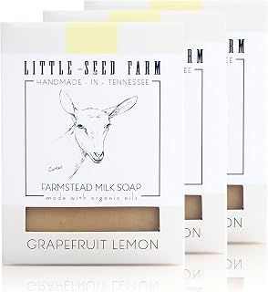 Little Seed Farm Organic Goat’s Milk Soap – 3 Pack of Grapefruit Lemon Facial and Body Soap Bars with Turmeric – Natural, Handmade and Cruelty Free – Balancing For Sensitive Skin, Net Wt. 4.75oz