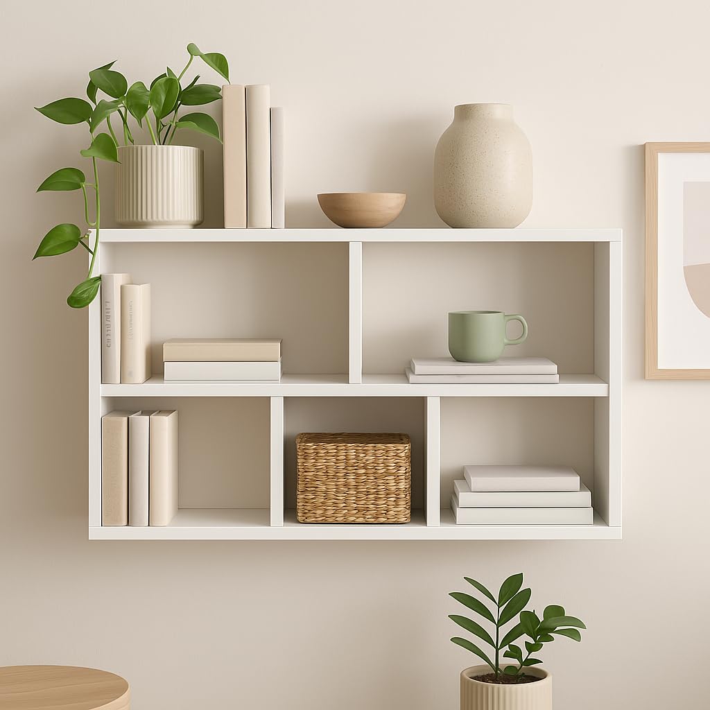Wandregal Weiß Holz - Bücherregal Wand - Regale für Wände - Wohnzimmer Regal