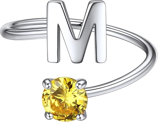 ChicSilver Personalized 925 Sterling Silver Initial Letter Ring A-Z Stackable Ring Adjustable Size 6-11