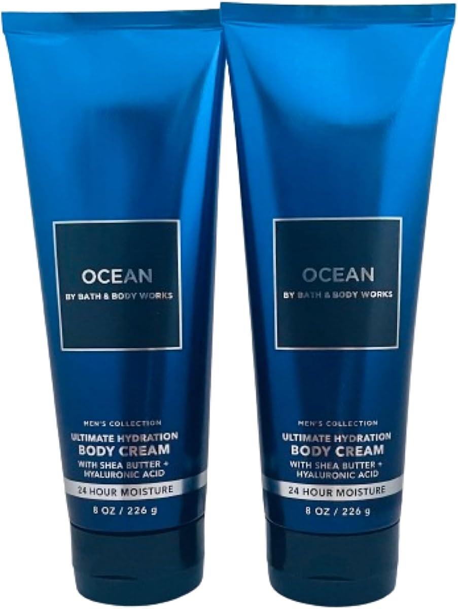Men’s Body Cream, Ocean Scent, Ultimate Hydration Moisturizer with Shea Butter & Hyaluronic Acid for Dry Skin, Coastal Air & Cypress Scent, 8 oz - 2 Pack
