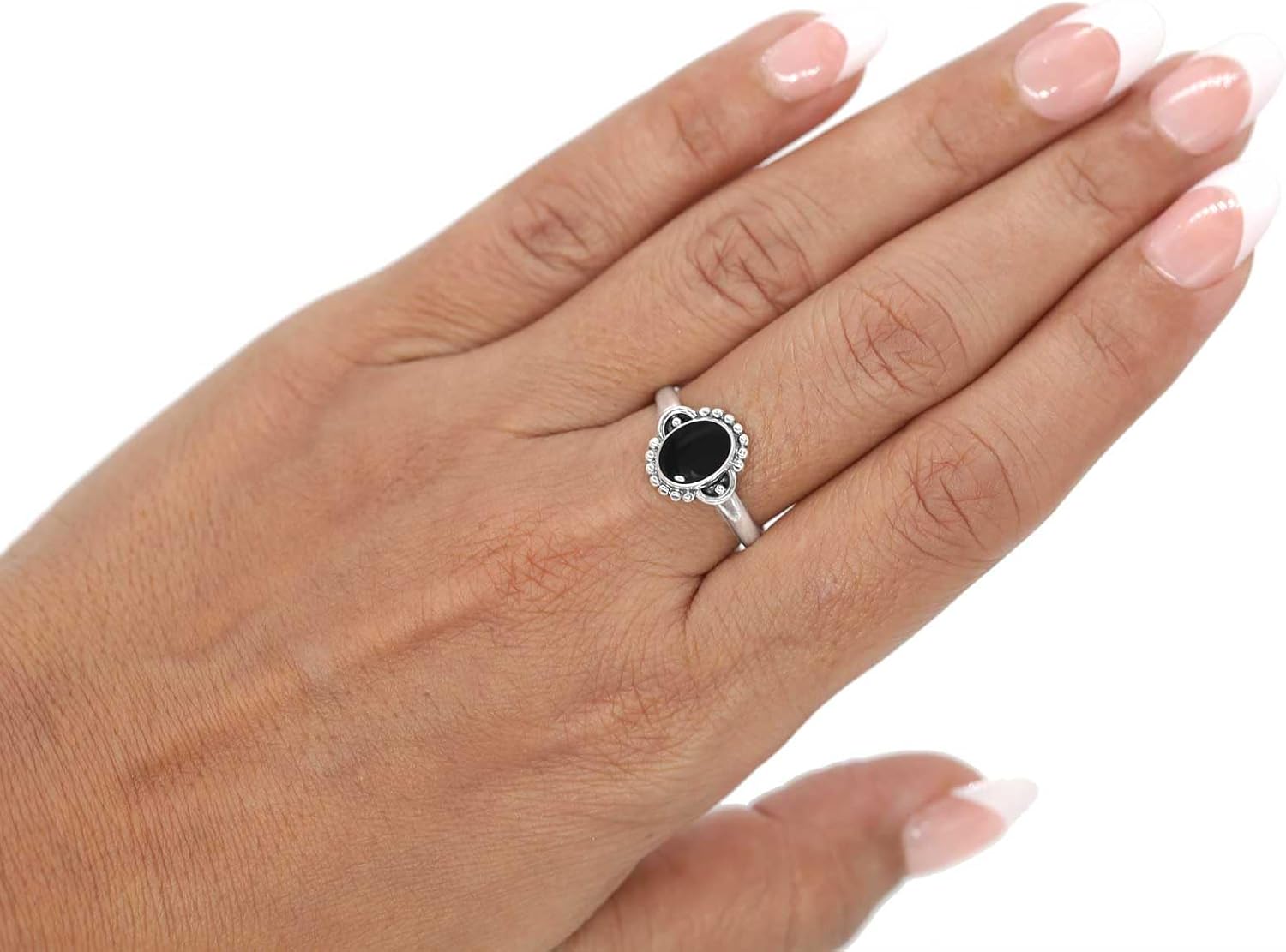 Handmade Genuine 925 Sterling Silver Adjustable Ring Natural Gemstone Crystal, Turquoise, Pearl, Onyx Oval Boho Jewelry For Women