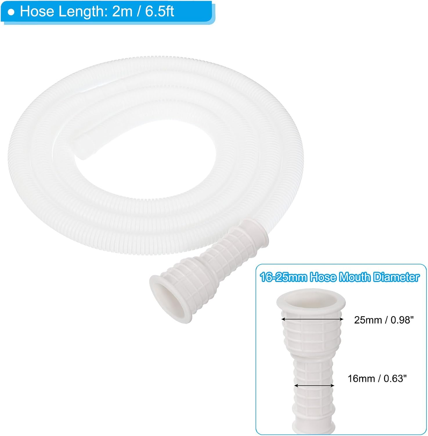 PATIKIL 6.5ft Air Conditioner Drain Hose, 16-25mm Mouth Universal AC Drain Hose with Clamp for Replacement and Drain Hose Extension Mini-Split Window AC Unit Faucet, White
