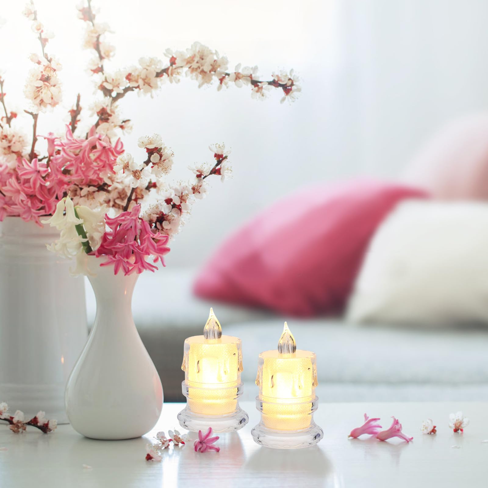 12 Stück LED Kerzenlichter aus Kunststoff mit Basis für Hochzeiten