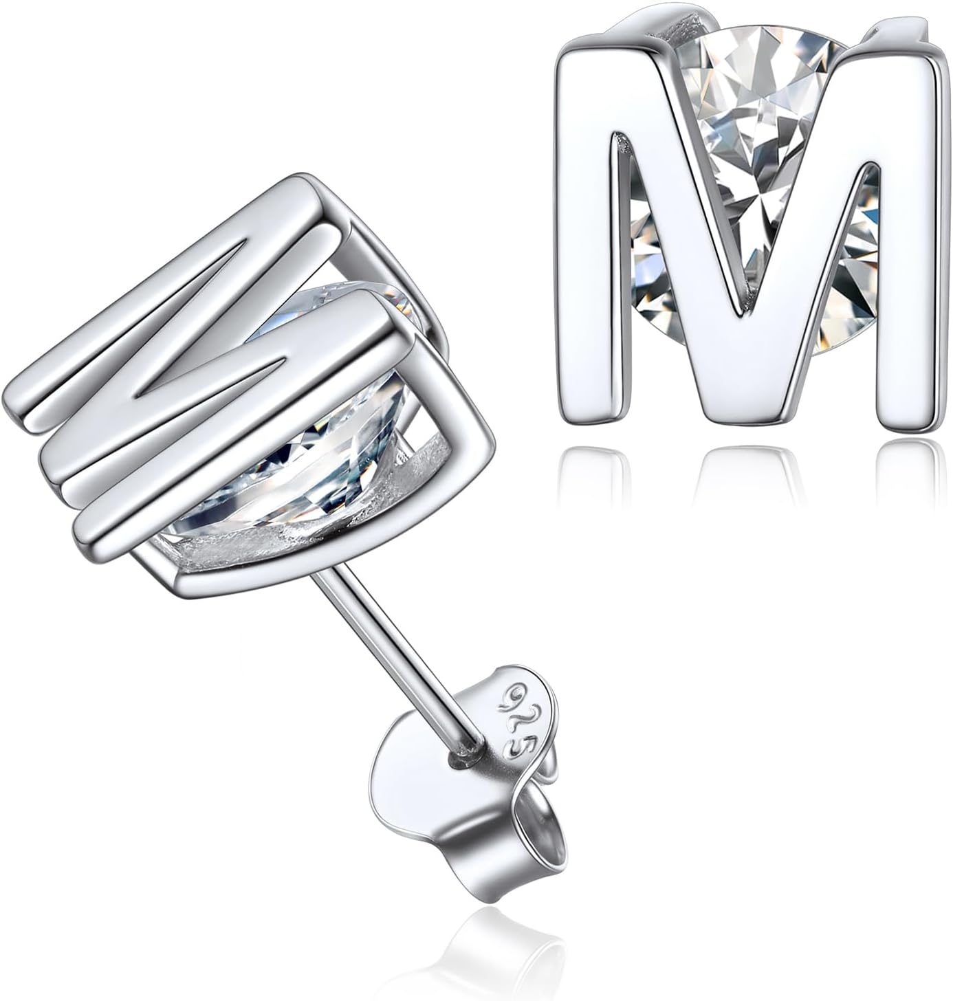 ChicSilver 925 Sterling Silver Initial Stud Earrings for Women, Small Cubic Zirconia Letter Earrings Hypoallergenic, Dainty Personalized Jewelry with Gift Box