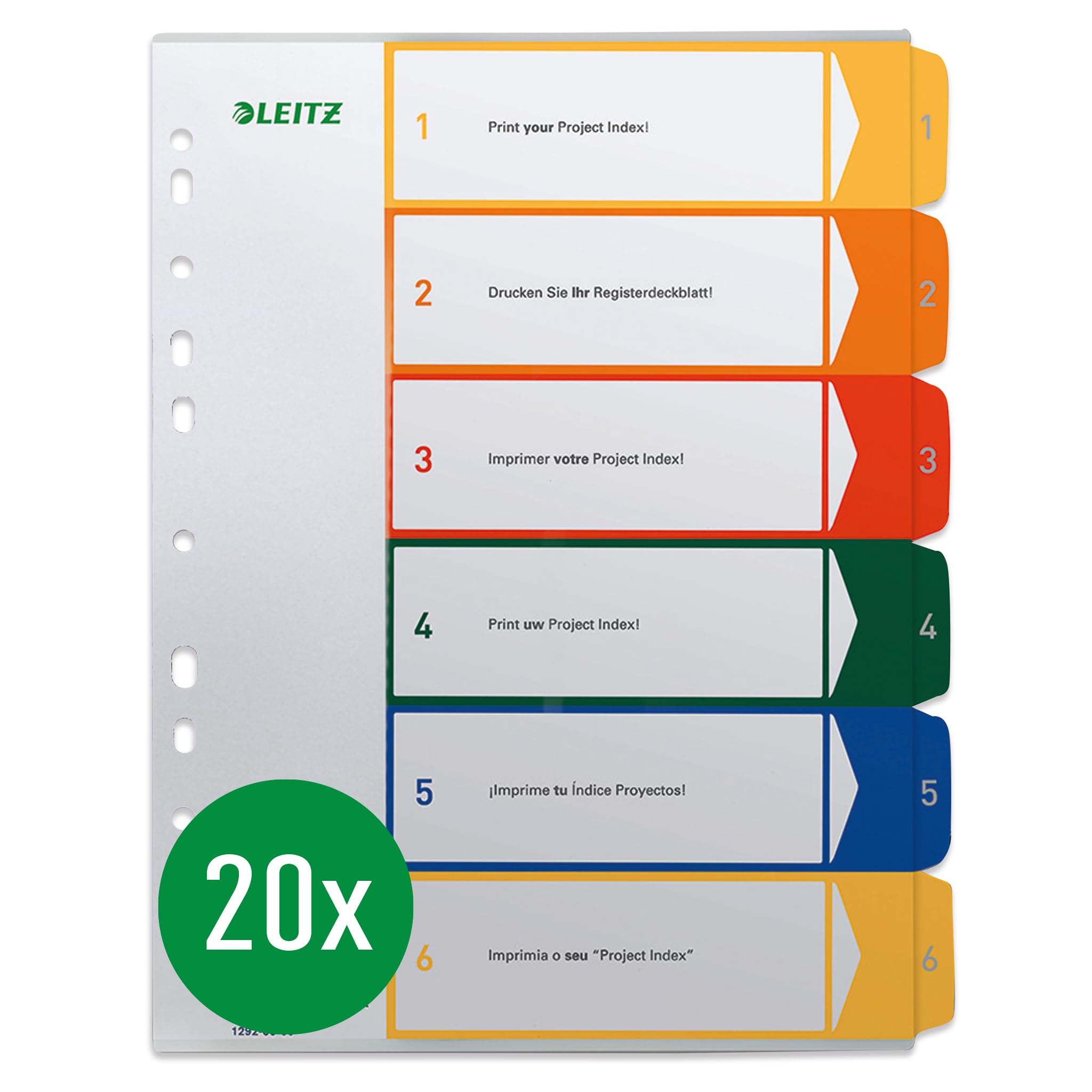 Leitz 19200000 Printable Plastic Index A4 Polypropylene 6 Sheets Coloured Pack of 20