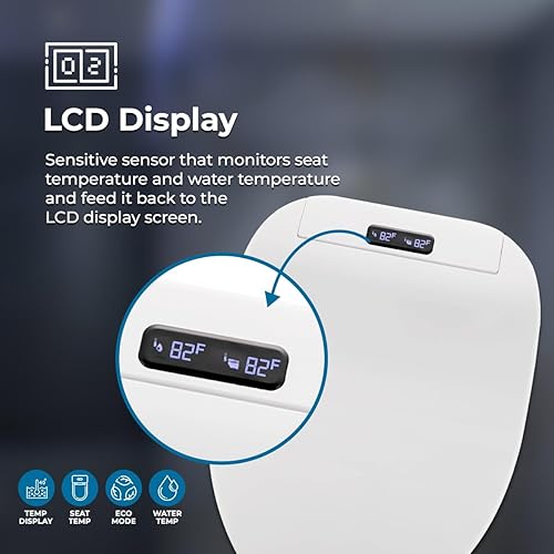 Miniatura 4 de GenieBidet Asiento de inodoro eléctrico con bidé, diseño alargado con calefacción autolimpiante y control remoto inalámbrico, agua caliente