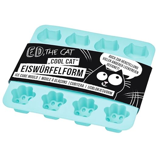 moses. Ed, the Cat Paw and Cat Ice Cube Tray, Dishwasher-Safe Silicone Ice Cube Tray, for Fun Ice Cubes, 1 Piece, Blue