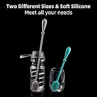Vista 5 de LeMuna Cepillo de silicona para botellas, juego de cepillos limpiadores de botellas de agua con cepillo para popote para contenedores de cuello