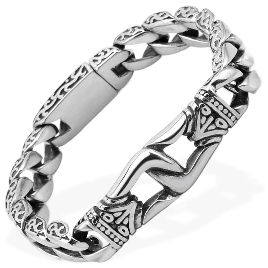 JEYORZY 1 Pcs Pulsera de Hombre Cadena Acero Inoxidable, Pulsera Metal de Eslabones Cubanos, Pulsera Hombre Plata| Pulsera de Cadenas Cubanas, Pulsera Hip Hop Plateado, Regalos de Joyería para Hombres