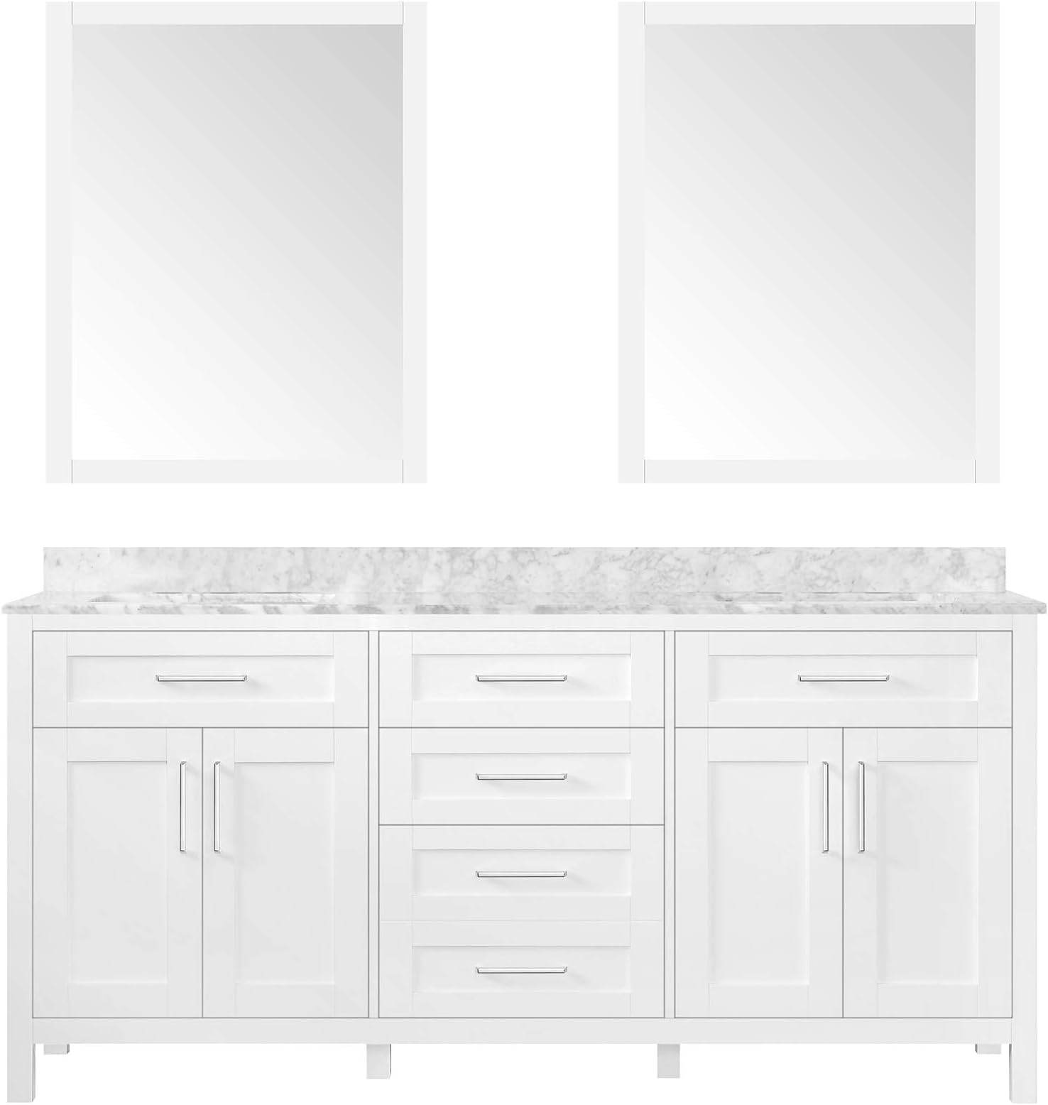 Tahoe 72W Marble Top Bathroom Double Sink Vanity, 72-Inch by 21-Inch, White