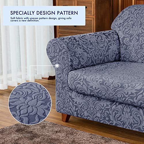 Subrtex Chair Slipcovers, 2 Piece, Stretch Armchair Slipcover Sofa Cover Couch Cover Washable Furniture Protector, Jacquard Damask (Small, Grayish Blue) #TOP3