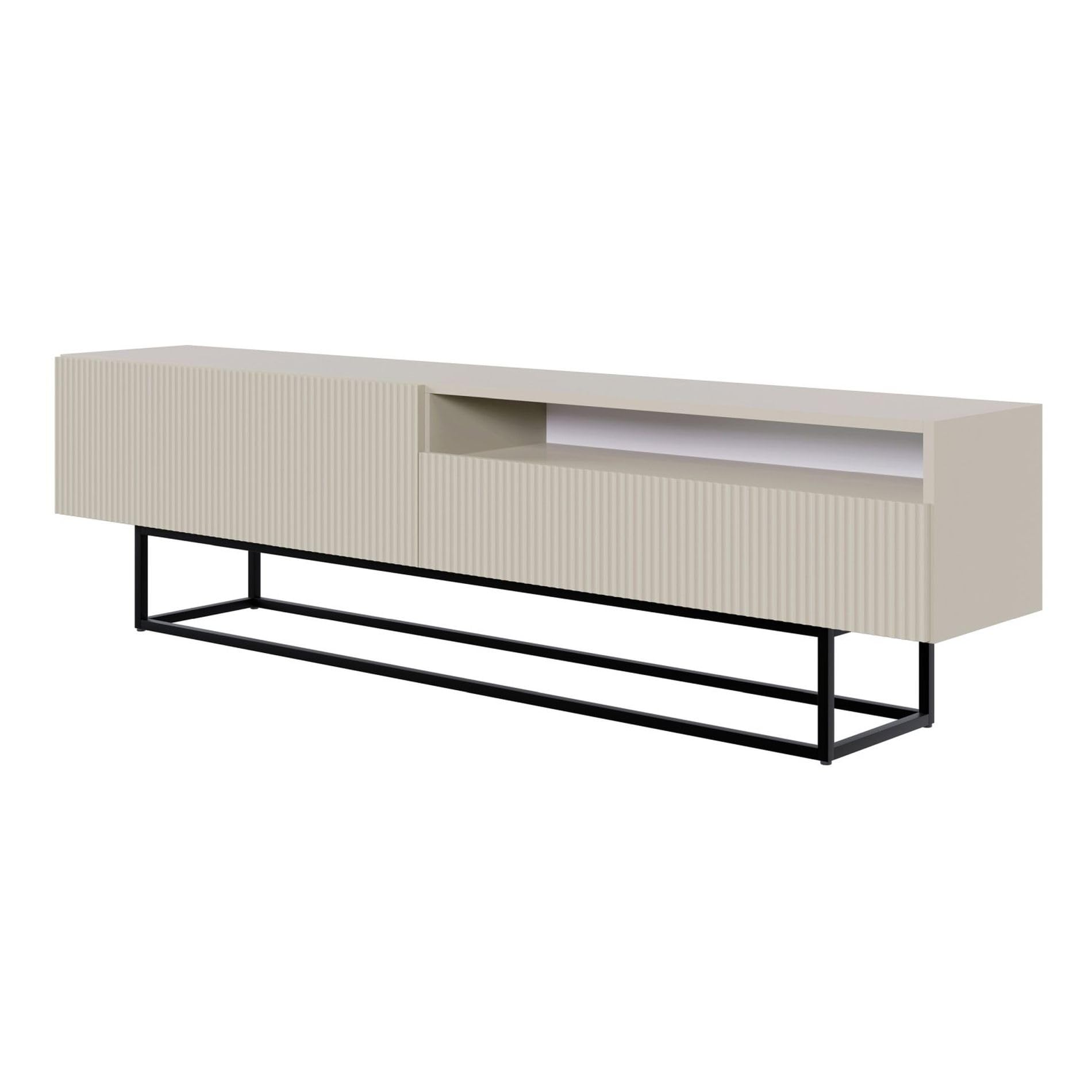 Selsey TV Schrank Board Sideboard Fernsehtisch Fernsehschrank 175 cm Schwarze Beine Mit Offenem Fach Gefräste Front Graubeige Veldio
