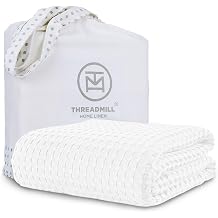 Threadmill Queen Waffle Bed Blanket, Rayon Derived from Bamboo, White | Prewashed, Cooling Blanket, Breathable, Lightweight, OEKO-TEX Certified
