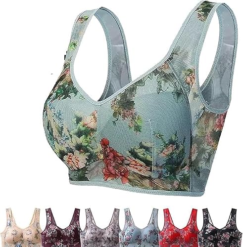 Ellebloom Bras for Senior Women,Elle Bloom Ice Silk Lace Cooling Comfort Bra (US, Alpha, Large, Regular, Regular, Standard, Blue)