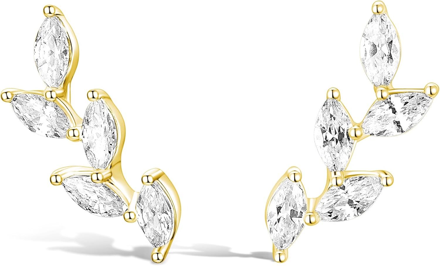 TIGRADE Stud Earrings Marquise Cubic Zirconia Rhinestone Crawler Style Wedding Earrings 925 Sterling Silver Post Hypoallergenic for Women, Brides, Bridesmaid