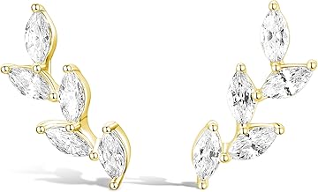 TIGRADE Stud Earrings Marquise Cubic Zirconia Rhinestone Crawler Style Wedding Earrings 925 Sterling Silver Post Hypoallergenic for Women, Brides, Bridesmaid
