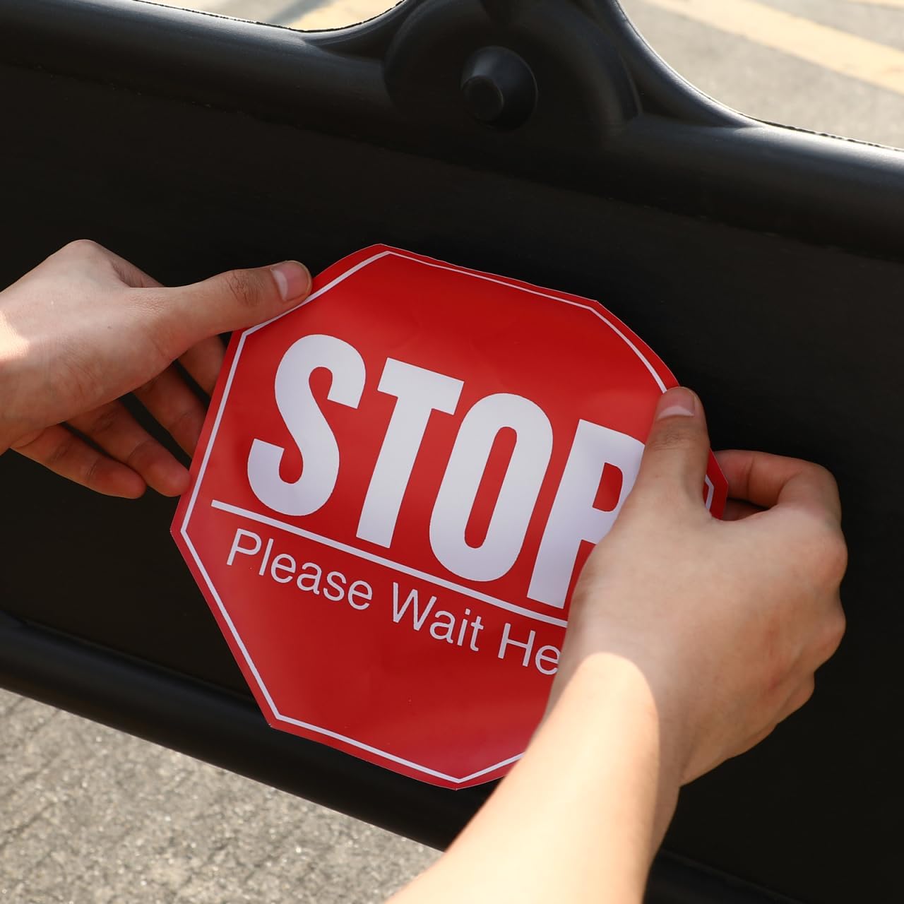 Toddmomy 5 Pack 8" Stop Sign Floor Stickers, Social Distancing Please Wait Here Decals, Anti-Slip Waterproof PVC Sign for School, Hospital & Retail Store Queue Management