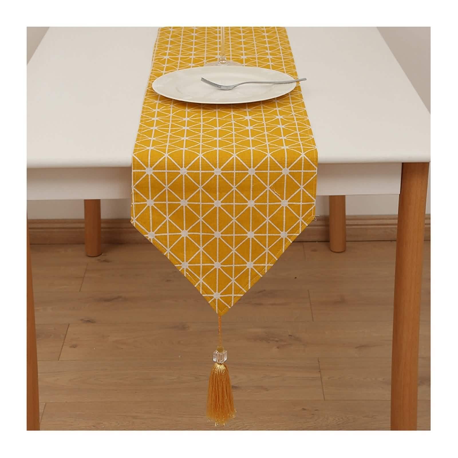 Table Runner Wedding, Table Runner 220 Tischläufer Gelb 30CM Geometrisches Gitter Bettwäsche Baumwolle Tischdeko Wohnzimmer Küche