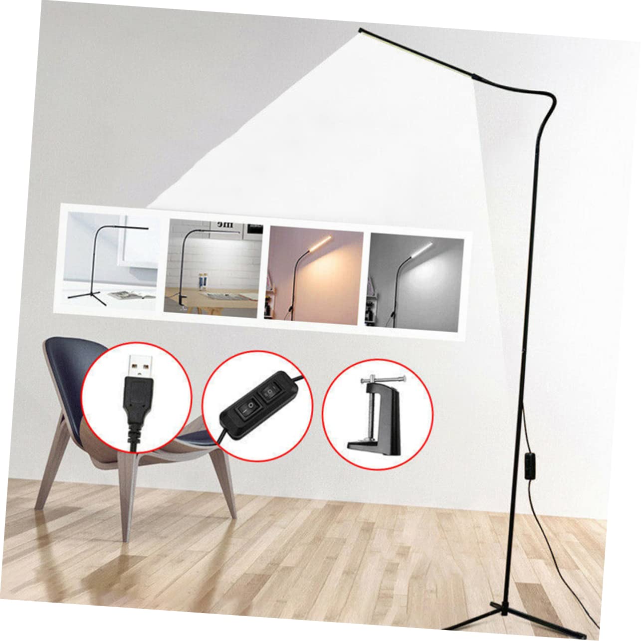 SEWACC Lámpara de Mesa LED Regulable con Clip, Protección Ocular y Alimentación USB, Flexible para Lectura Cama y Escritorio, Negro