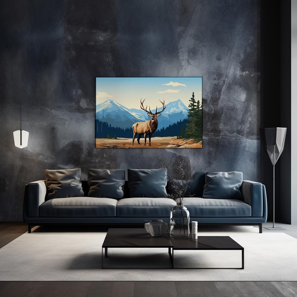 Canvas for Living room. Majestic Elk reigns in Serene Mountain Sanctuary, 27 x 18 inch Canvas Wall Art - Contemporary Masterpieces - Modern Home Decor - 69x46 cm (27x18 inch)
