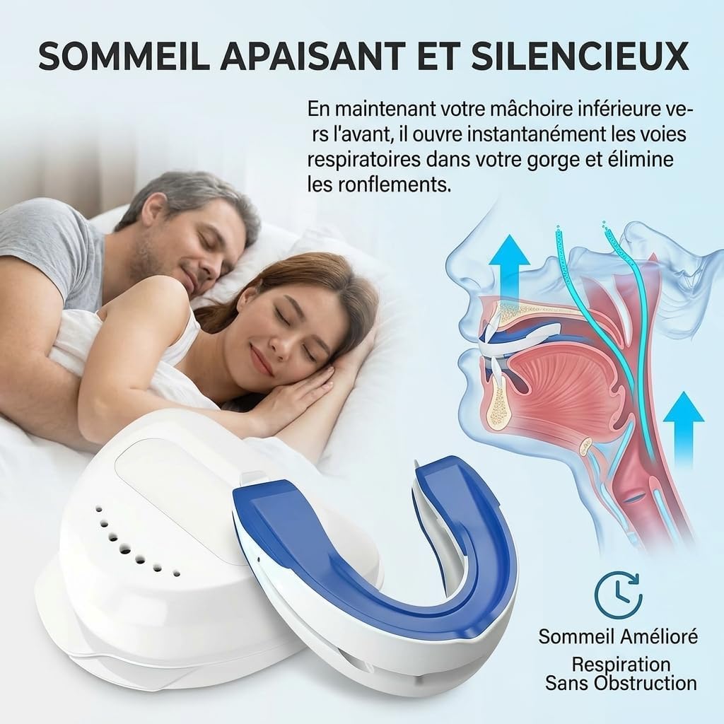 Silence dès la 1ère Nuit Dispositif anti-ronflement pour Hommes et Femmes dents améliore la respiration pendant,Compact et léger, il peut être transporté avec vous. protège-dents sportif, correcteur d