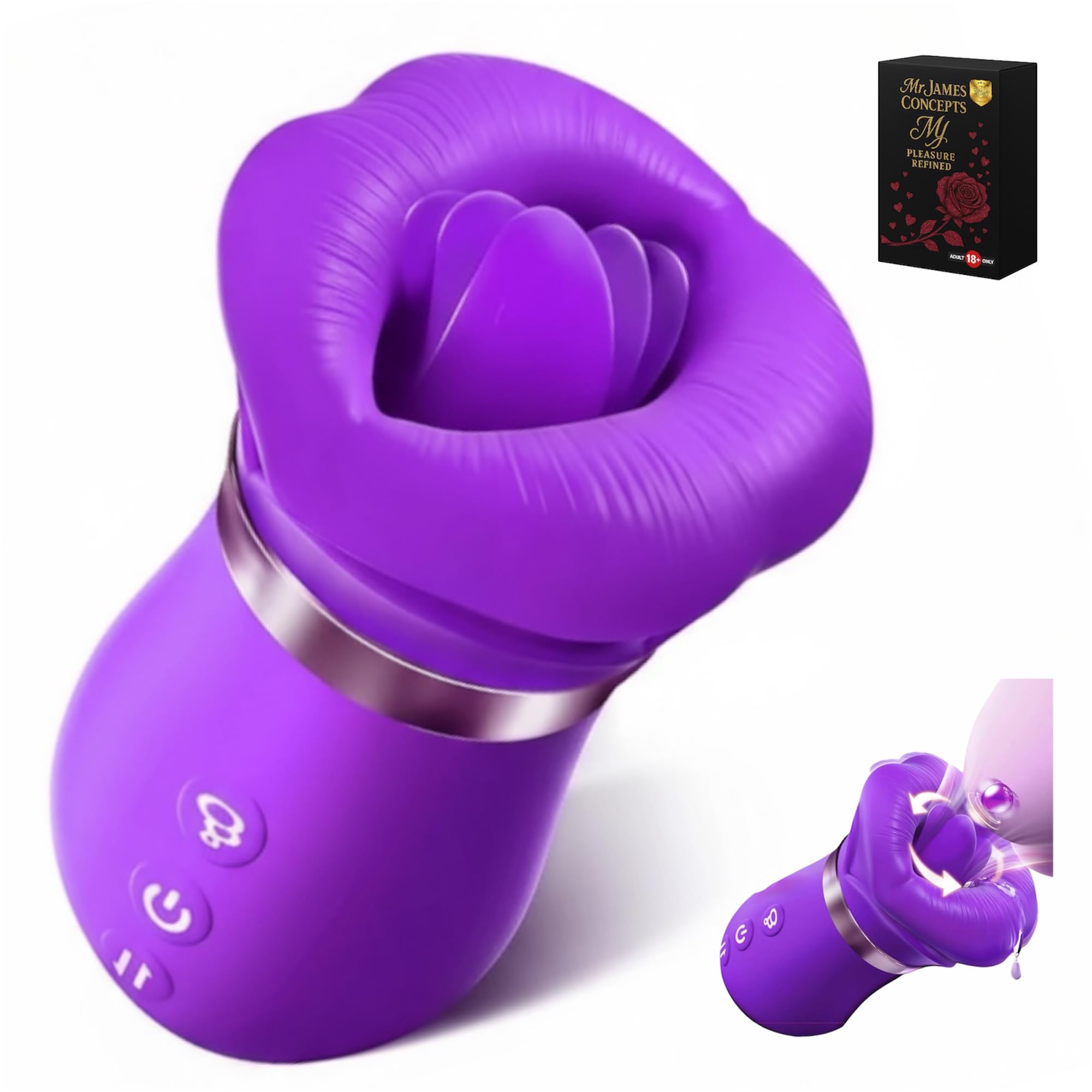 Mr. James Concepts – 5 – in – 1 smart dispositivo per il benessere intimo – con controllo tramite app Kiss Vibrator with Licking, vibrazione & aspirazione – Ergonomic Design for External intimo