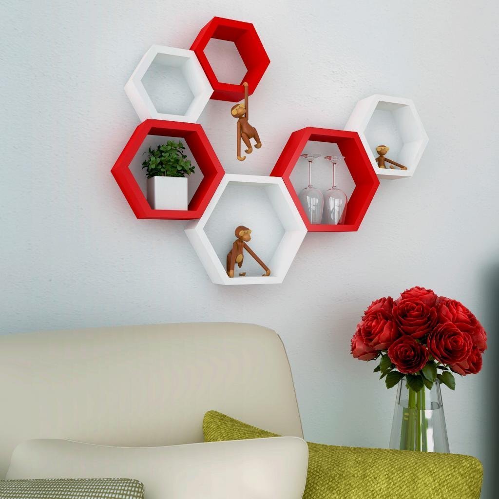 Homey Essense Beehive Wall Shelf Set of 6 Storage Wall Mount Shelves