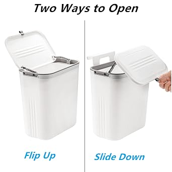 Frcctre 2 Pack 2.4 Gallon Kitchen Compost Bin, Hanging Trash Can with Lid Garbage Can for Countertop or Under Sink, Wall Mounted Counter Waste Bin for Kitchen Bathroom Bedroom Office