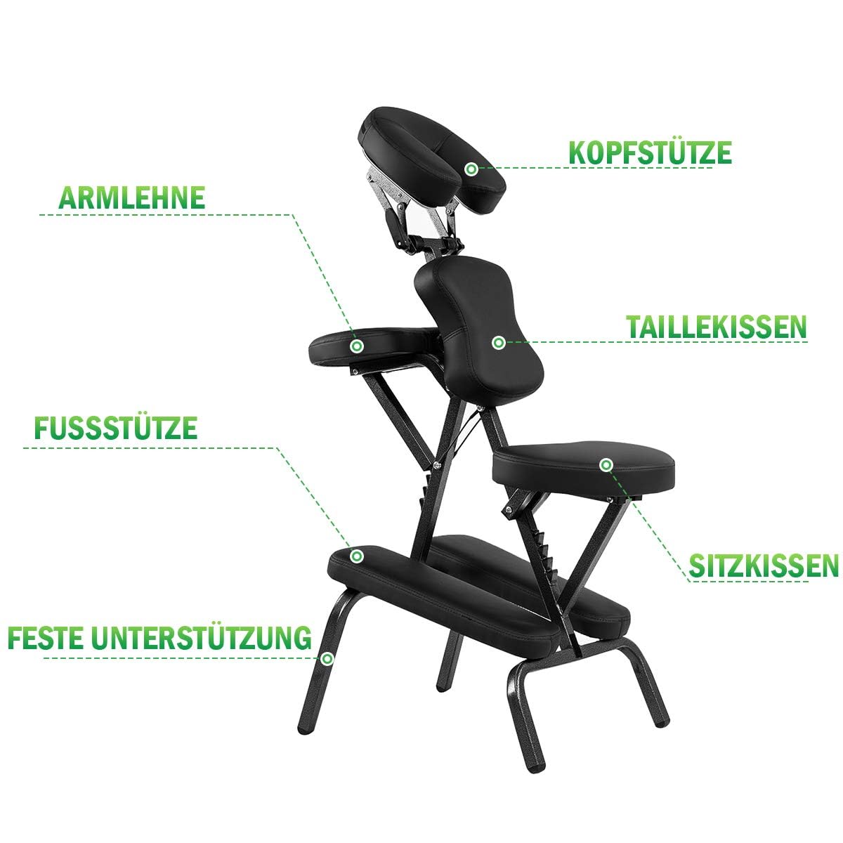 FANTASK Black Massagestuhl, Massagestitz klappbar mit Tragetasche, Tattoostuhl höhenverstellbar