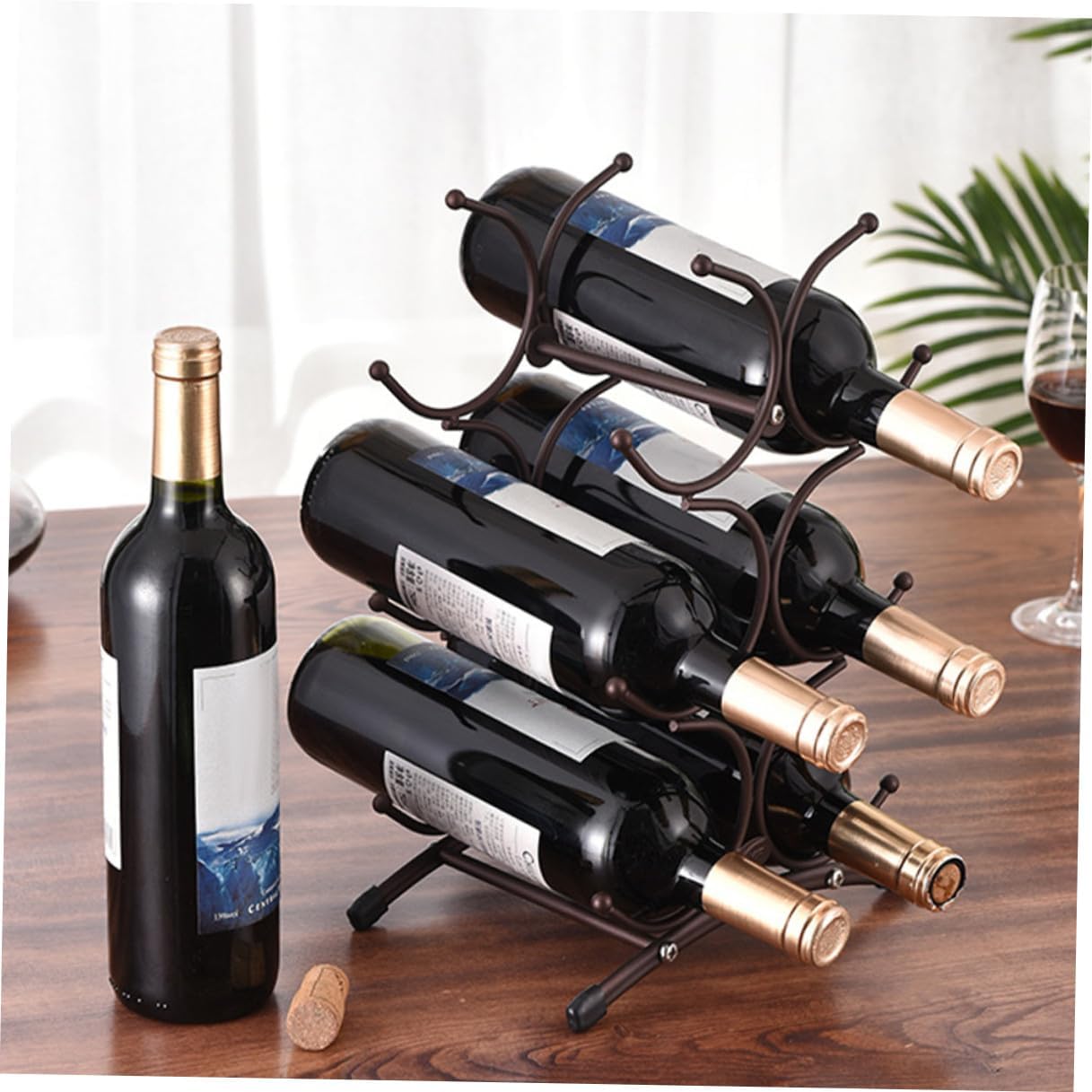 Gatuida Vintage Iron Wine Rack 6-Bottle Holder Detachable Countertop Wine Display Stand for Home Bar and Dining Room Antique Copper Finish