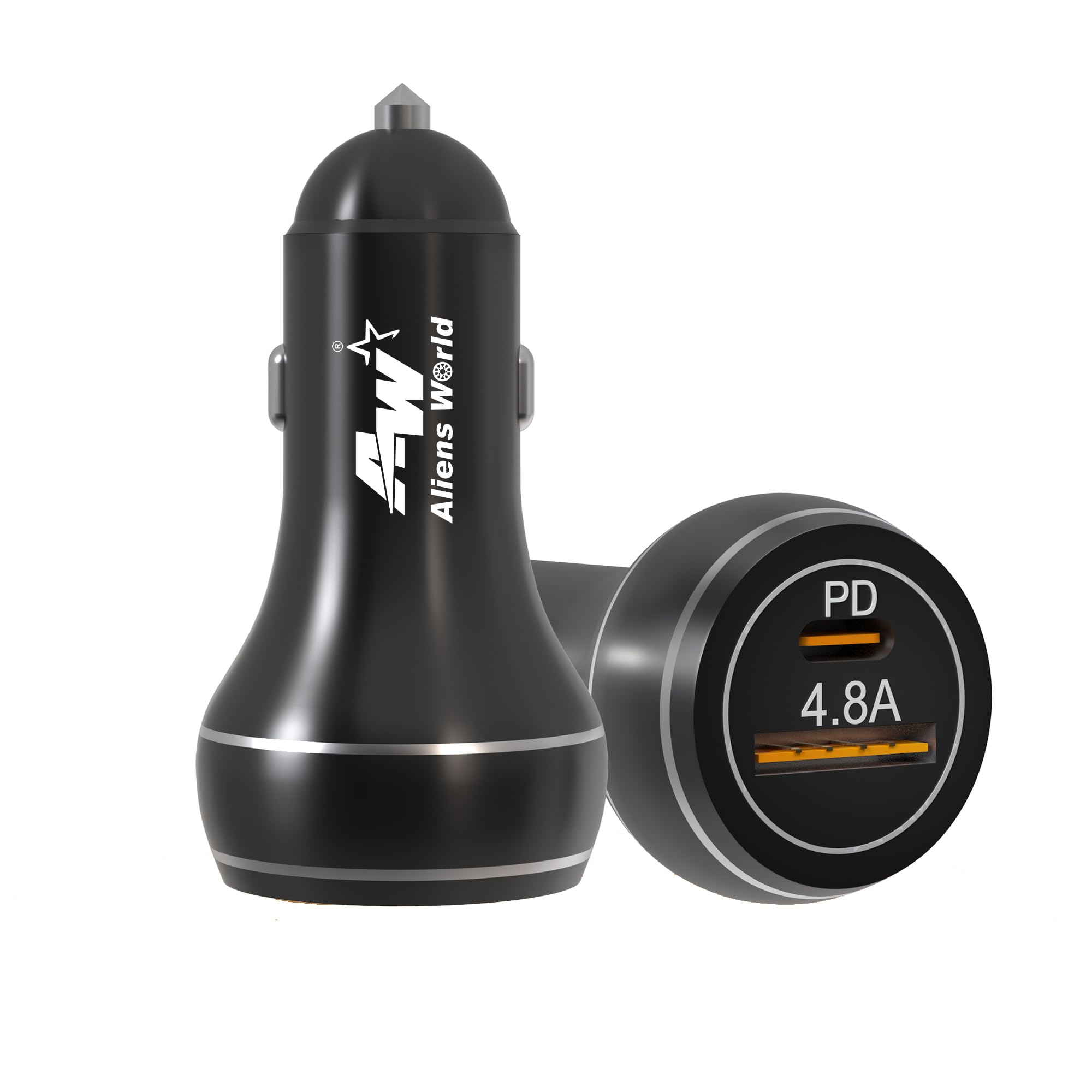 aliens world 4.8A 24W PD+USB Fast Car Charger with Dual Output,24 Watts Total, Fast Charging, Adapter for iPhone & Android Smartphones and Tablets with 3 in 1 USB Data Cable 1.2(m) (Black)