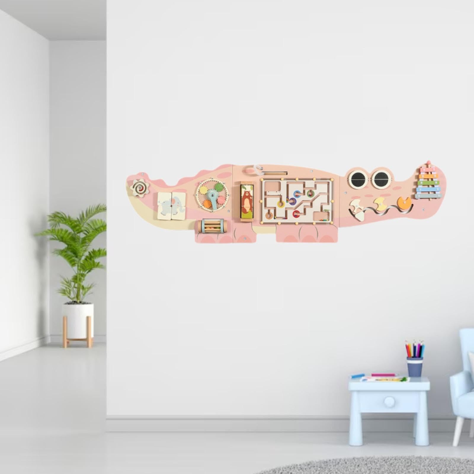 Wandspielzeug Kinder Aktivität Brett Holzspielzeug Lernspielzeug Förderung für Vorschulerziehung Raumdekoration Gesch, Rosa