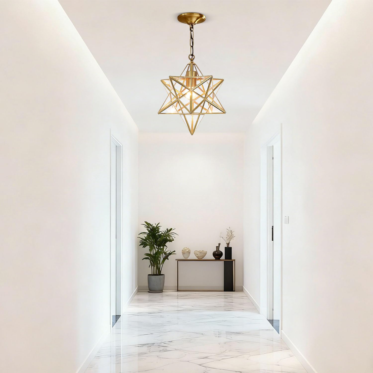 Lámpara colgante de cristal de estrella, lámpara colgante de techo de linterna colgante de porche, lámpara colgante de cobre de lujo, lámpara colgante de techo E27 para Loft Bar Cafe