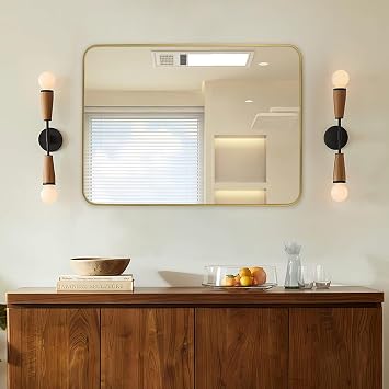 Gold Wall Mirror for Bathroom 30X36 Inch Stainless Steel Metal Frame Bathroom Vanity Mirror Rounded Rectangle Mirror Rustproof for Entryway, Living Room Hangs Vertically or Horizontally