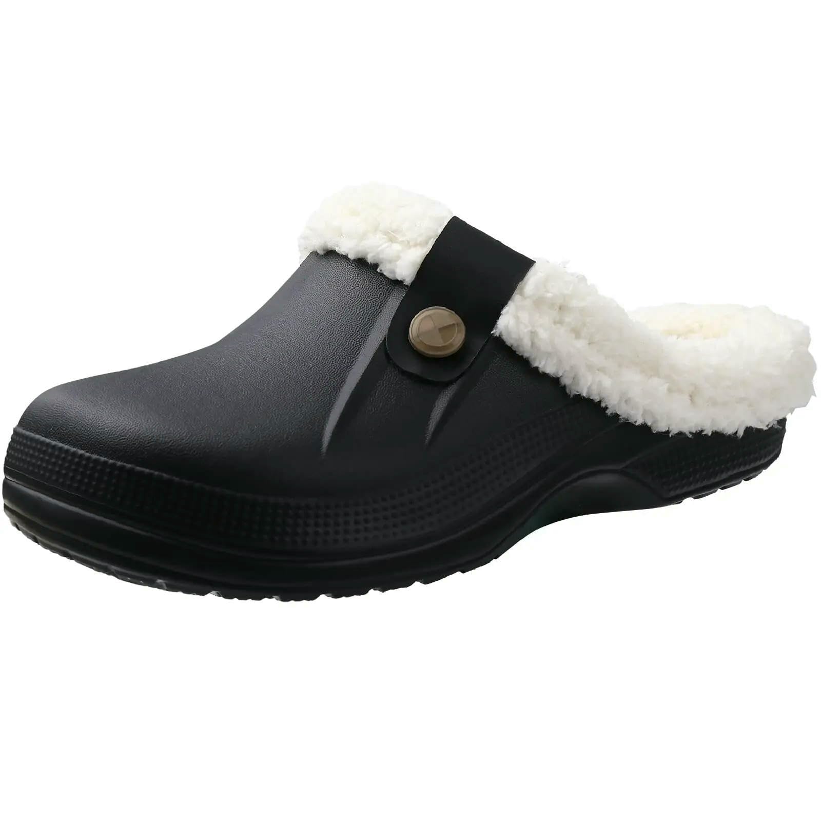 Pantoufles Casual Femmes Chaussures De Jardin Chaudes Hommes Hiver Imperméable en Plein Air Antidérapants Classiques-Noir Blanc-42-43 (10-10,2 Pouces)