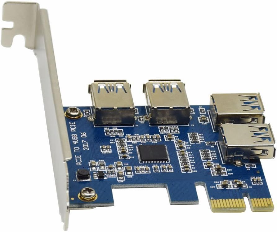 4 USB 3.0 Ports PCIe Card Super Speed Up, 1 Turn 4PCI-E PCI-E Slot GPU Riser Adapter 4 in 1 PCI-E Riser Adapter Board, - Ethereum Mining ETH (4 in 1 Riser Adapter Board)