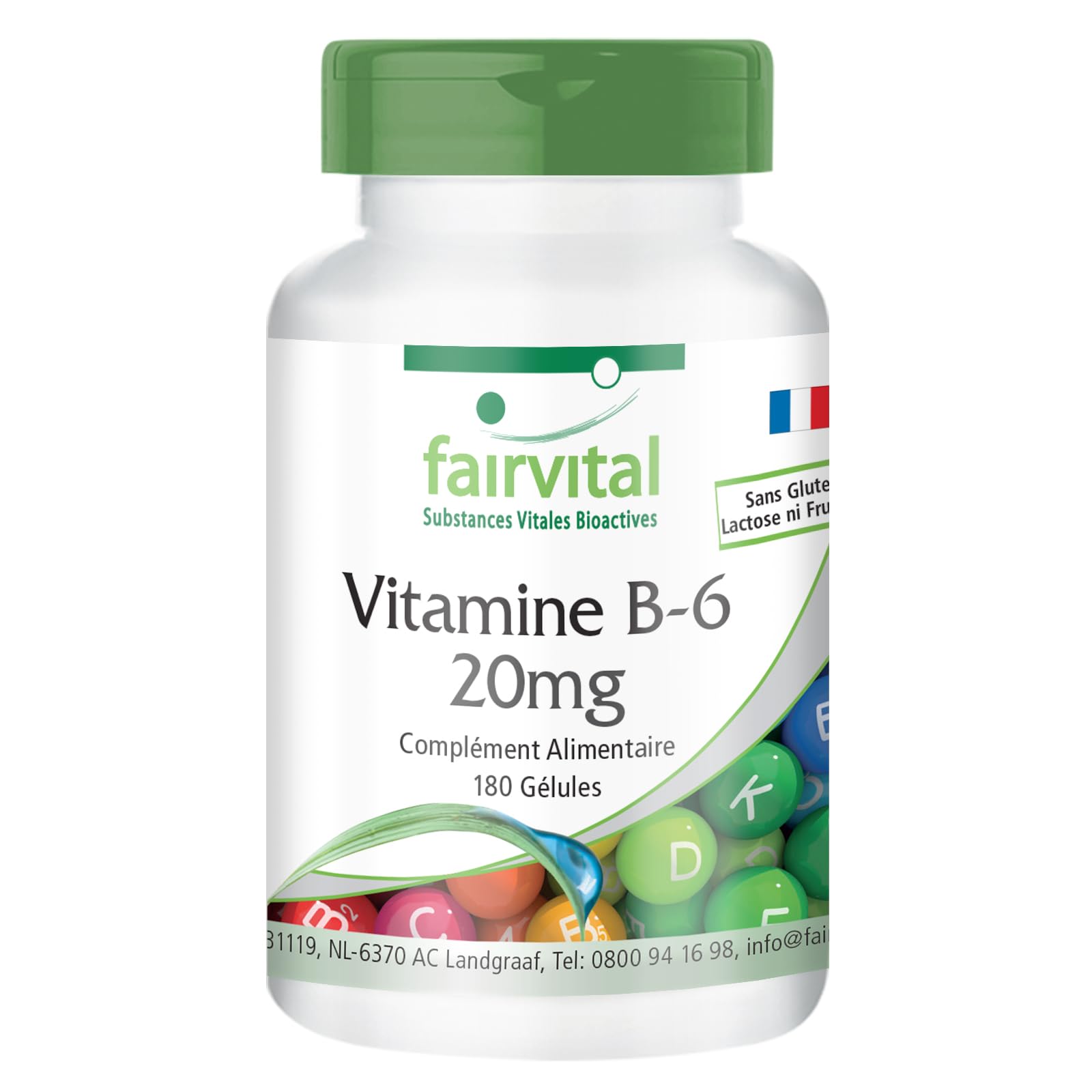 fairvital Vitamine B6 20mg, 180 gélules, HAUTEMENT DOSÉE, chlorhydrate de pyridoxine, VÉGÉTALIENNE
