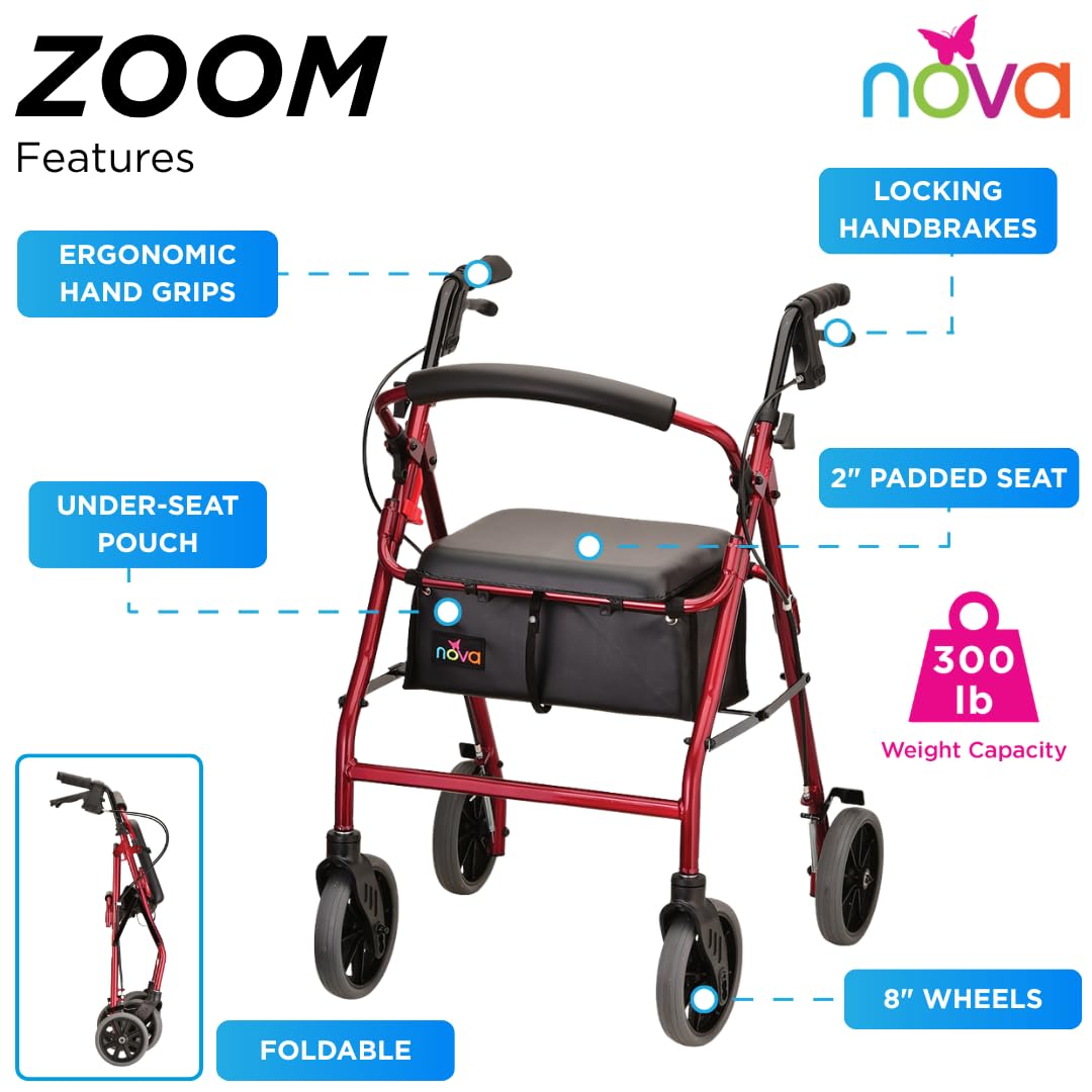 Amazon.com: NOVA Zoom 24 Rollator Walker for Seniors, Rolling
