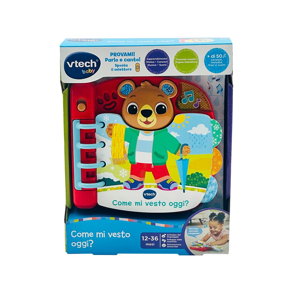 VTech Wie kleide ich Mich Heute an? Interaktives und sensorisches Buch für Kinder, lernt, Kleidung und Wetter zu kombinieren, mehr als 50 Melodien enthalten, interaktive Seiten, italienische Sprache,