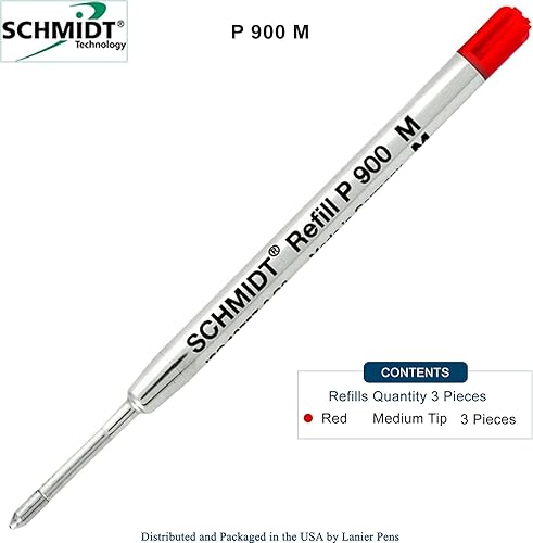 Miniatura 2 de Paquete de 3 repuestos de bolígrafo estilo Schmidt Parker de tinta roja Med-Red P900