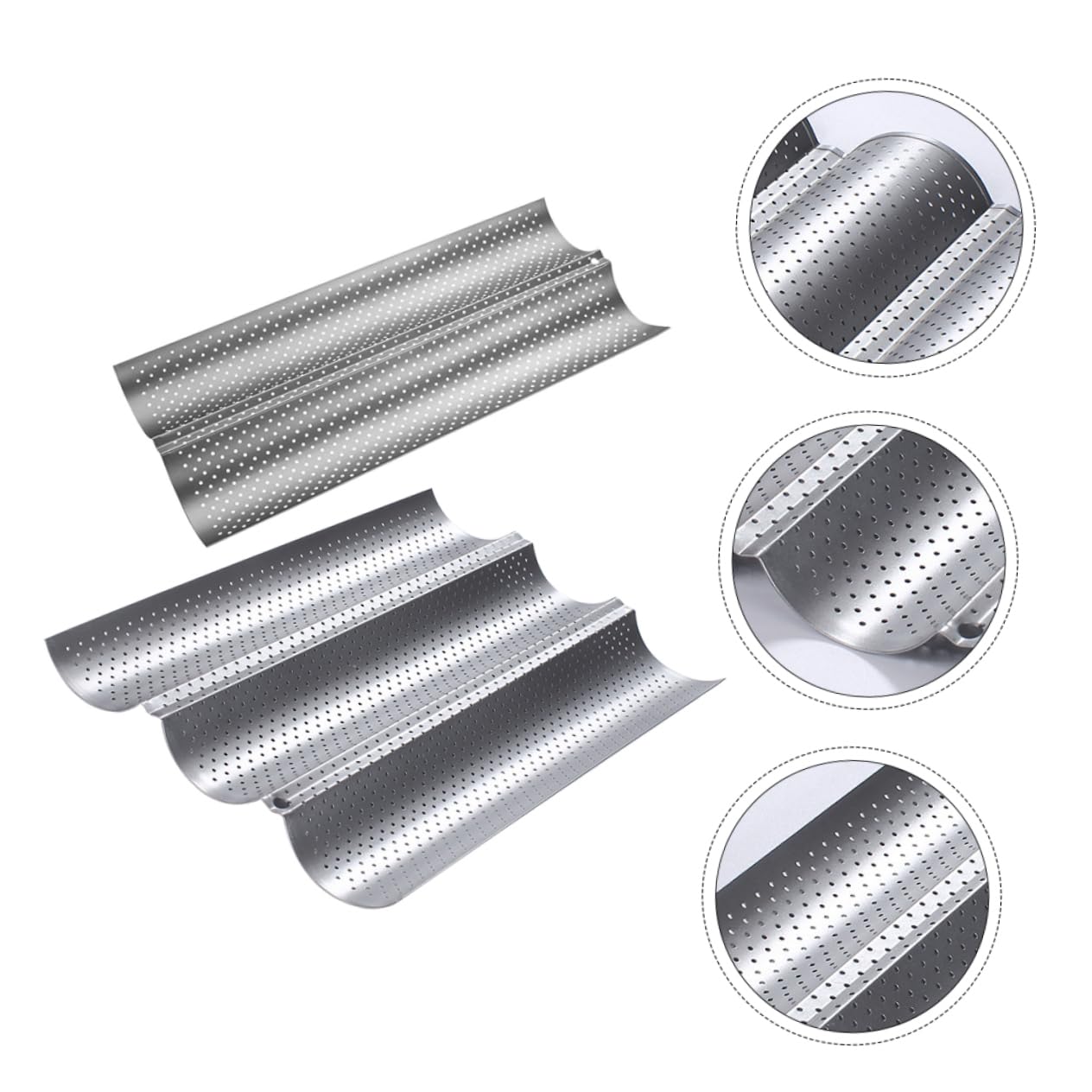 Moldes para Hornear Baguette de Acero Inoxidable Plata, 2 Piezas Superficie Lisa y Multiusos para Panadería y Tienda de Postres