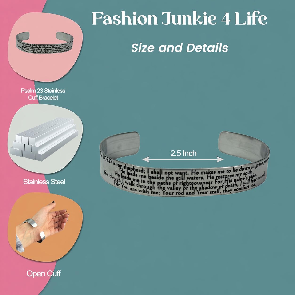 FashionJunkie4Life 925 Sterlin Silver and Stainless Steel Open Cuff Bracelet