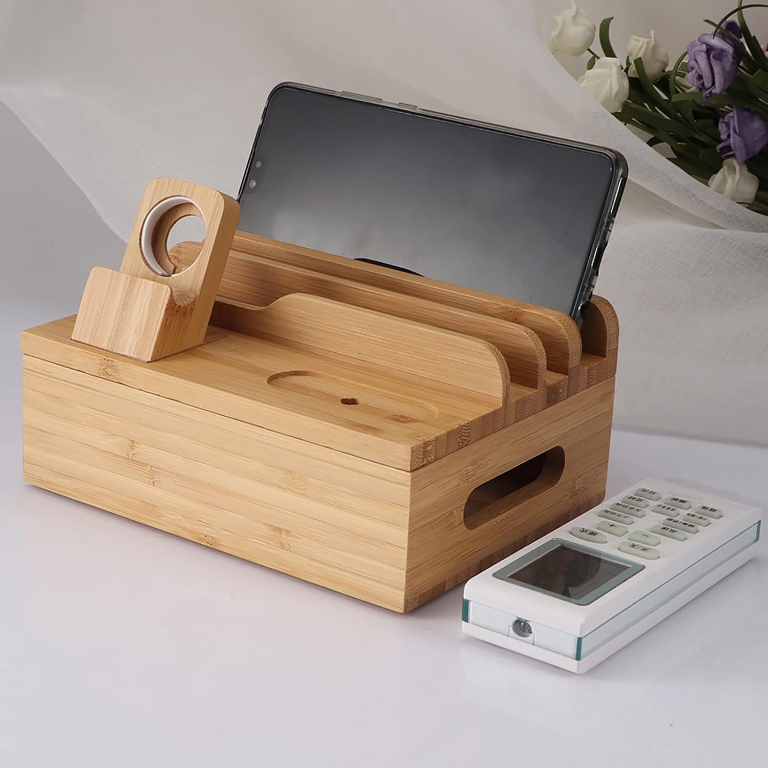 Kadimendium Charging Storage Rack Simple Desktop Accessory Phone Watch Holder for Home Office 6.7x5.3x3.1in